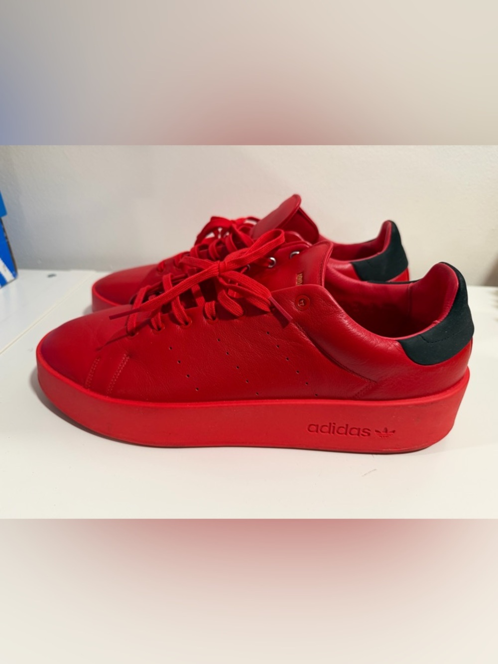 adidas Stan smith recon Red Leather Platform Sneakers with Black Heel Tab